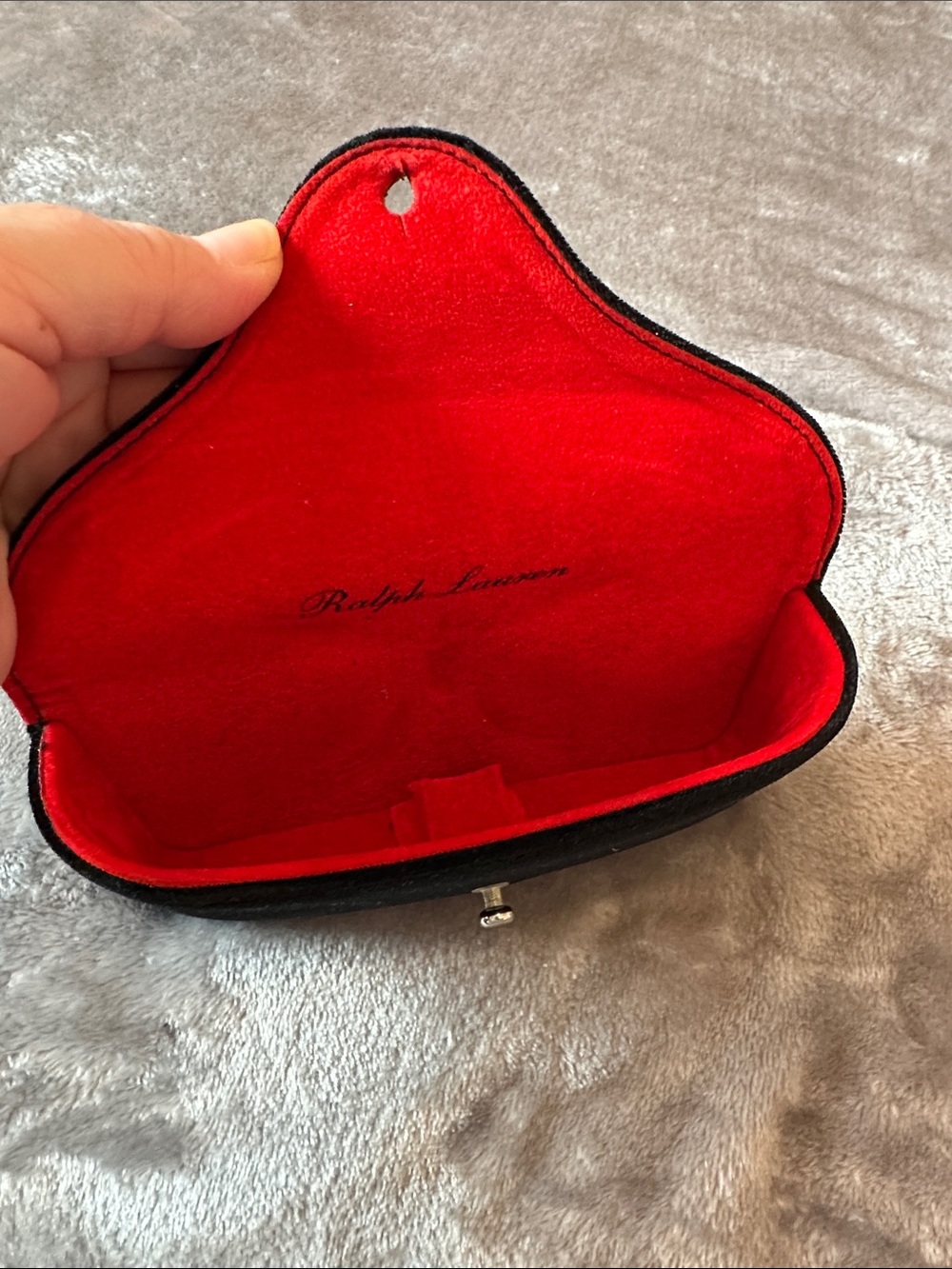 Ralph Lauren Black Velvet Hard Eye/Sunglass Case with Red Velvet Interior Lining